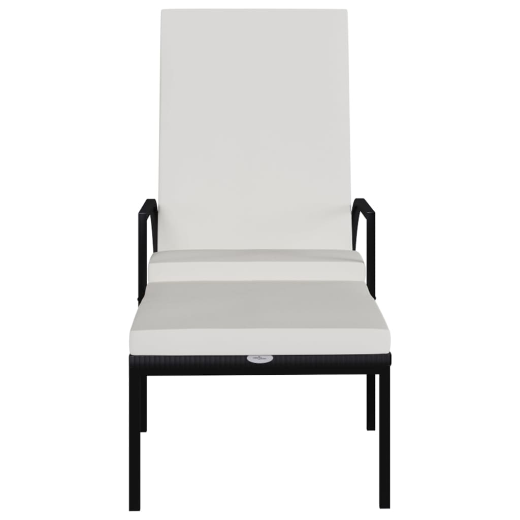 Sun Lounger with Footrest in Black PE Rattan