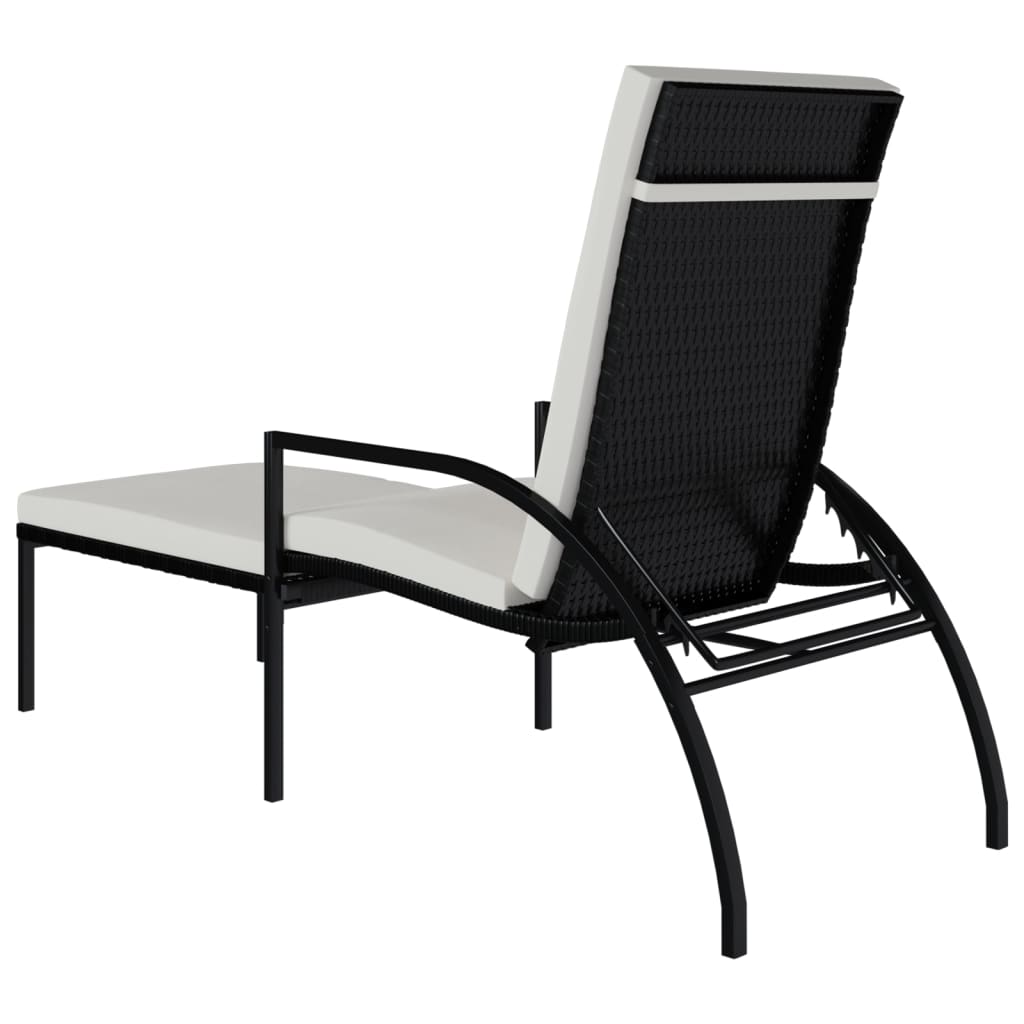 Sun Lounger with Footrest in Black PE Rattan