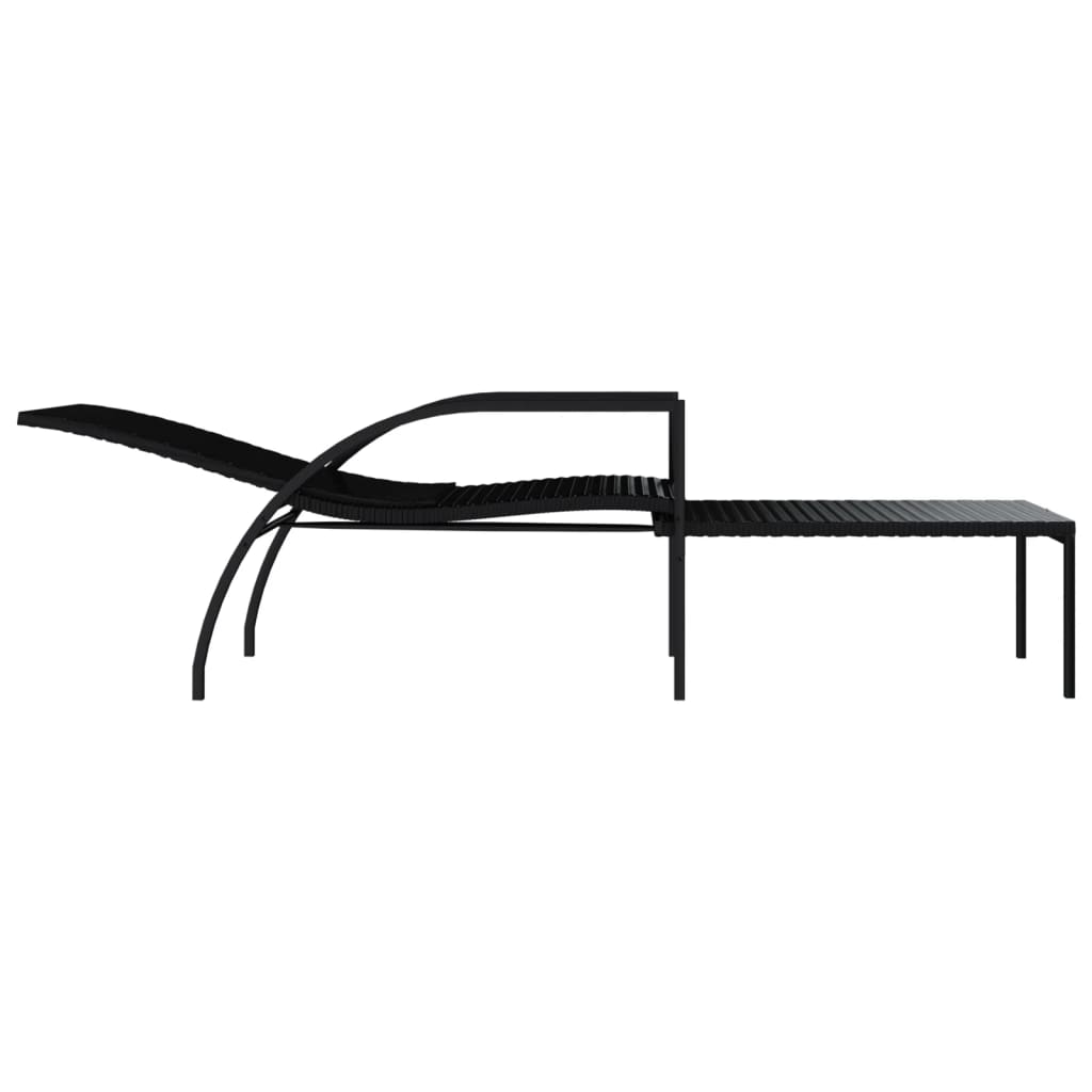 Sun Lounger with Footrest in Black PE Rattan