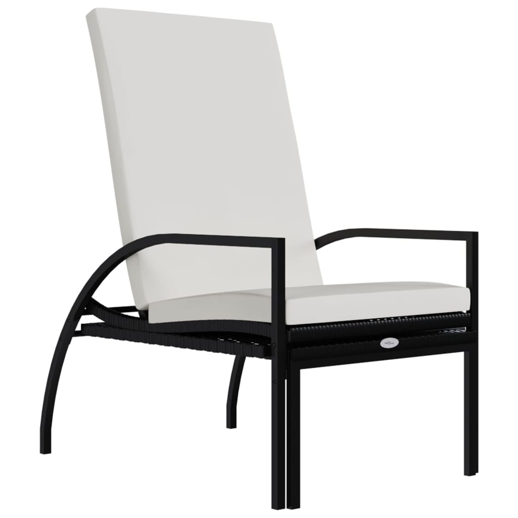 Sun Lounger with Footrest in Black PE Rattan