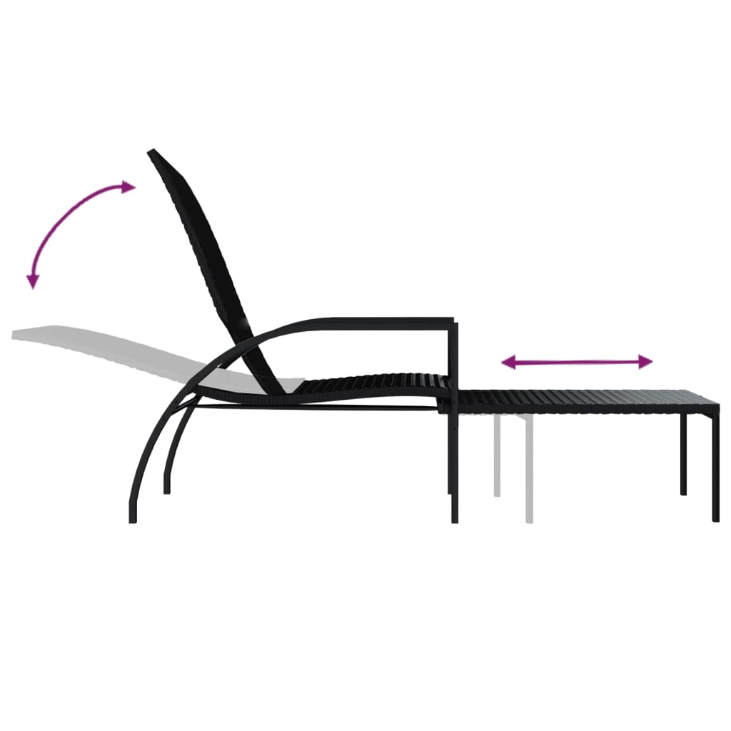 Sun Lounger with Footrest in Black PE Rattan