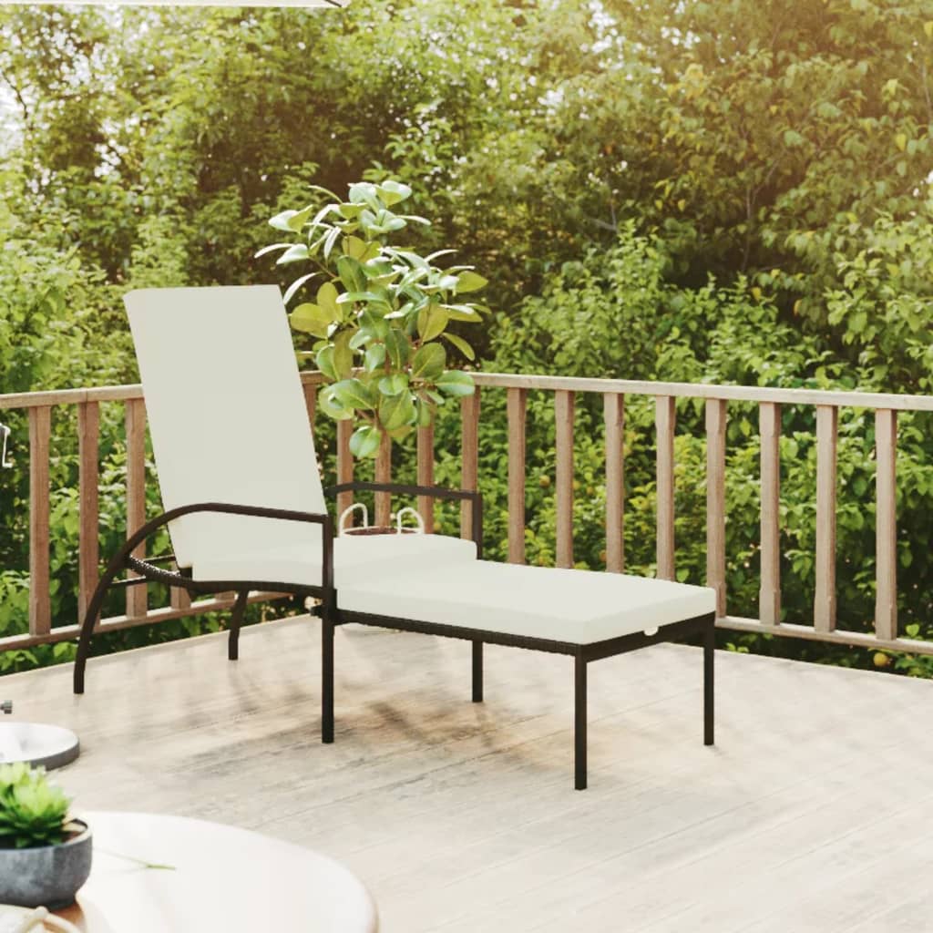 Sun Lounger with Footrest in Black PE Rattan