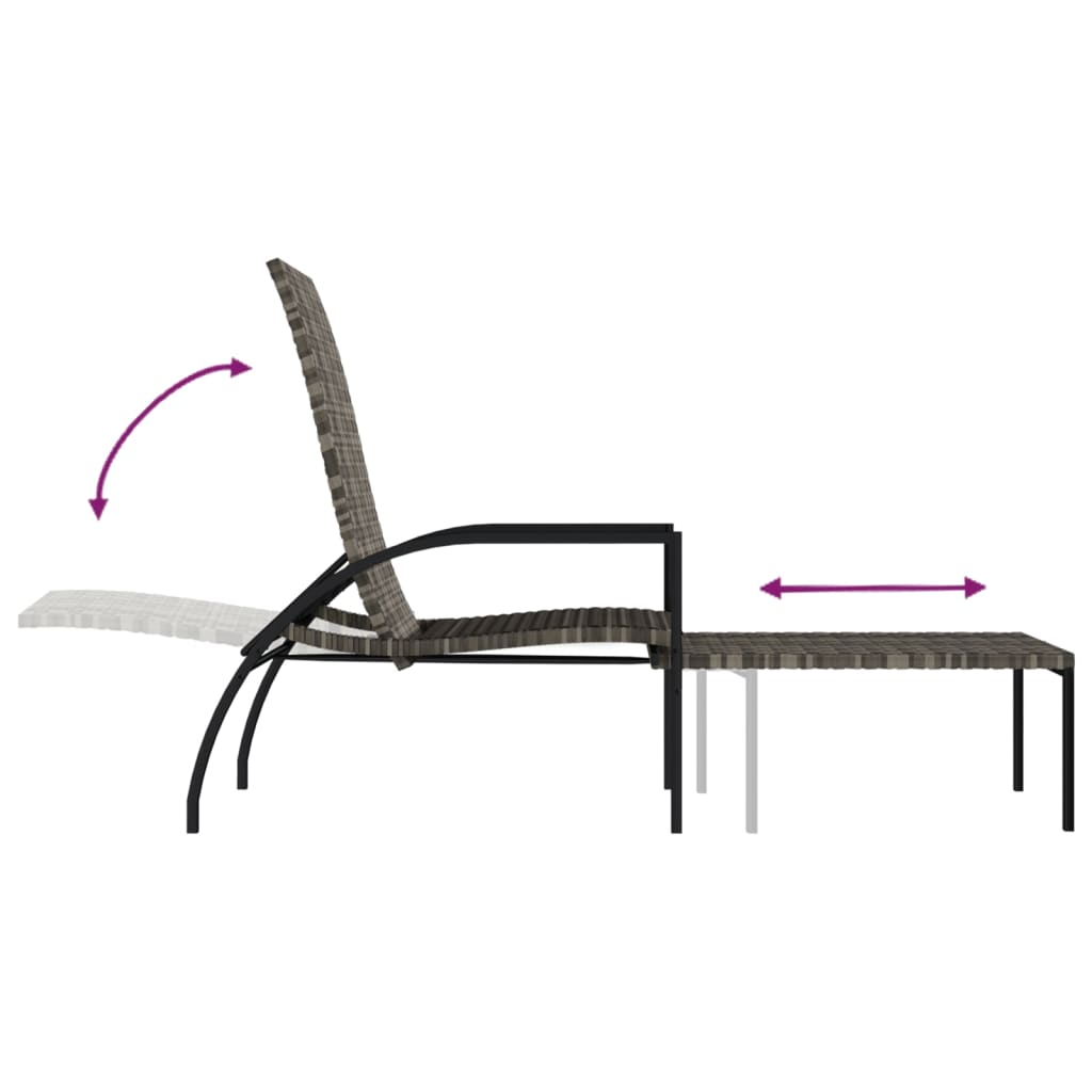 2 pcs Sun Loungers with Footrest in Gray PE Rattan