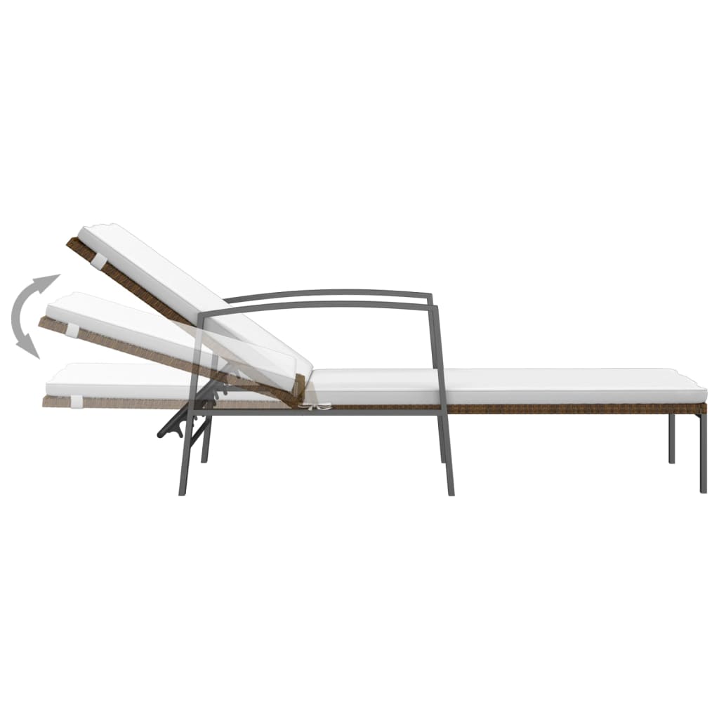 2 pcs Sun Loungers with Brown Polyrattan Table