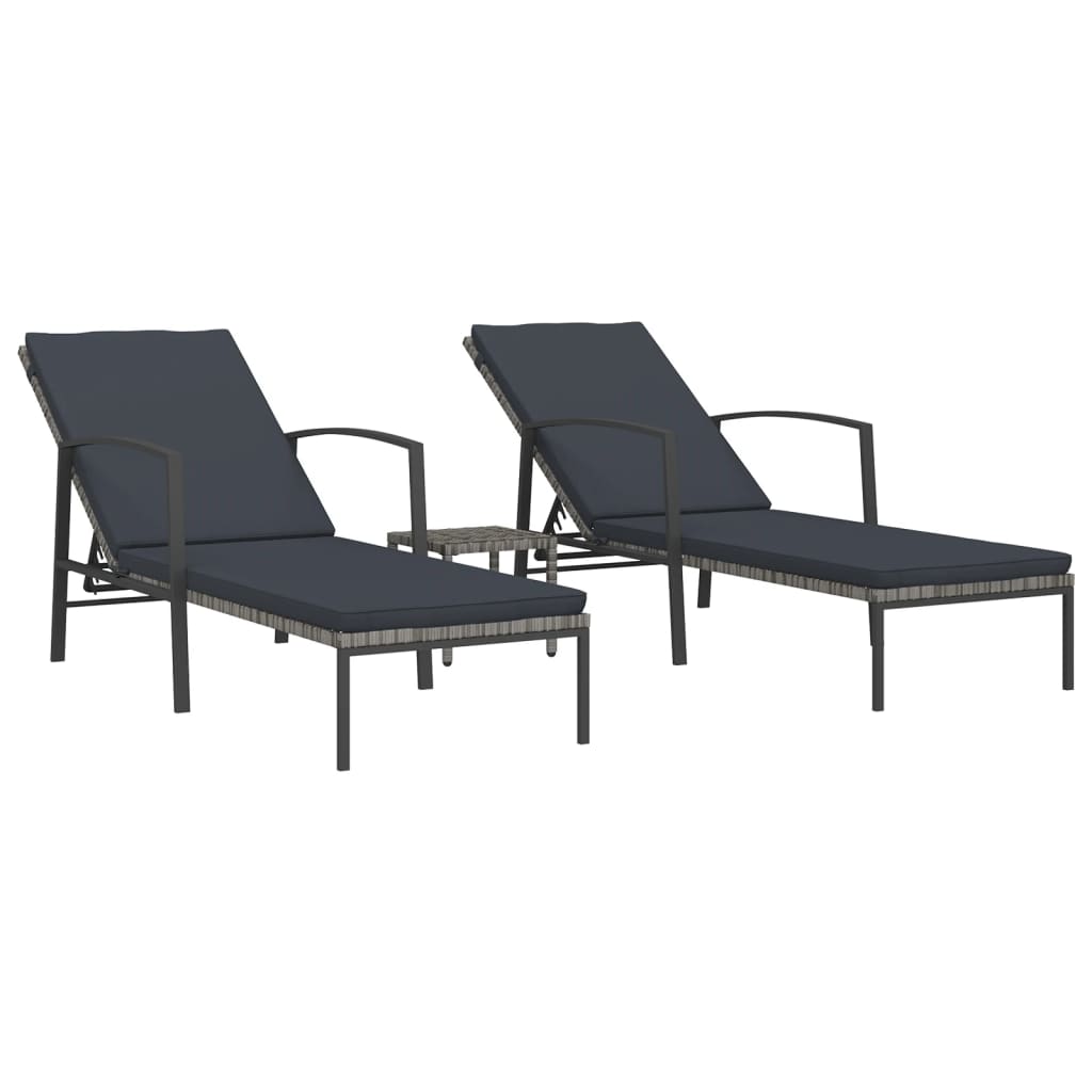 2 pcs Sun Loungers with Gray Polyrattan Table