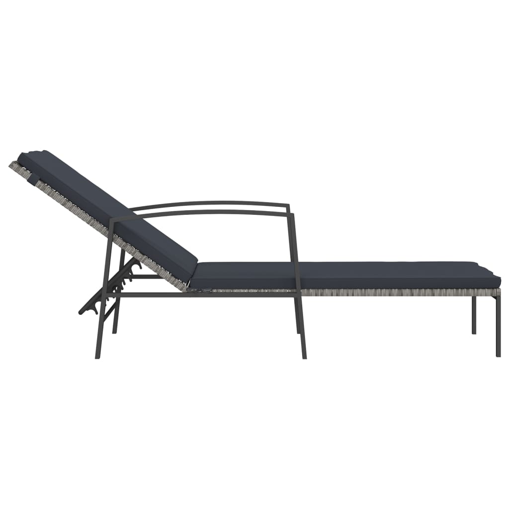 2 pcs Sun Loungers with Gray Polyrattan Table