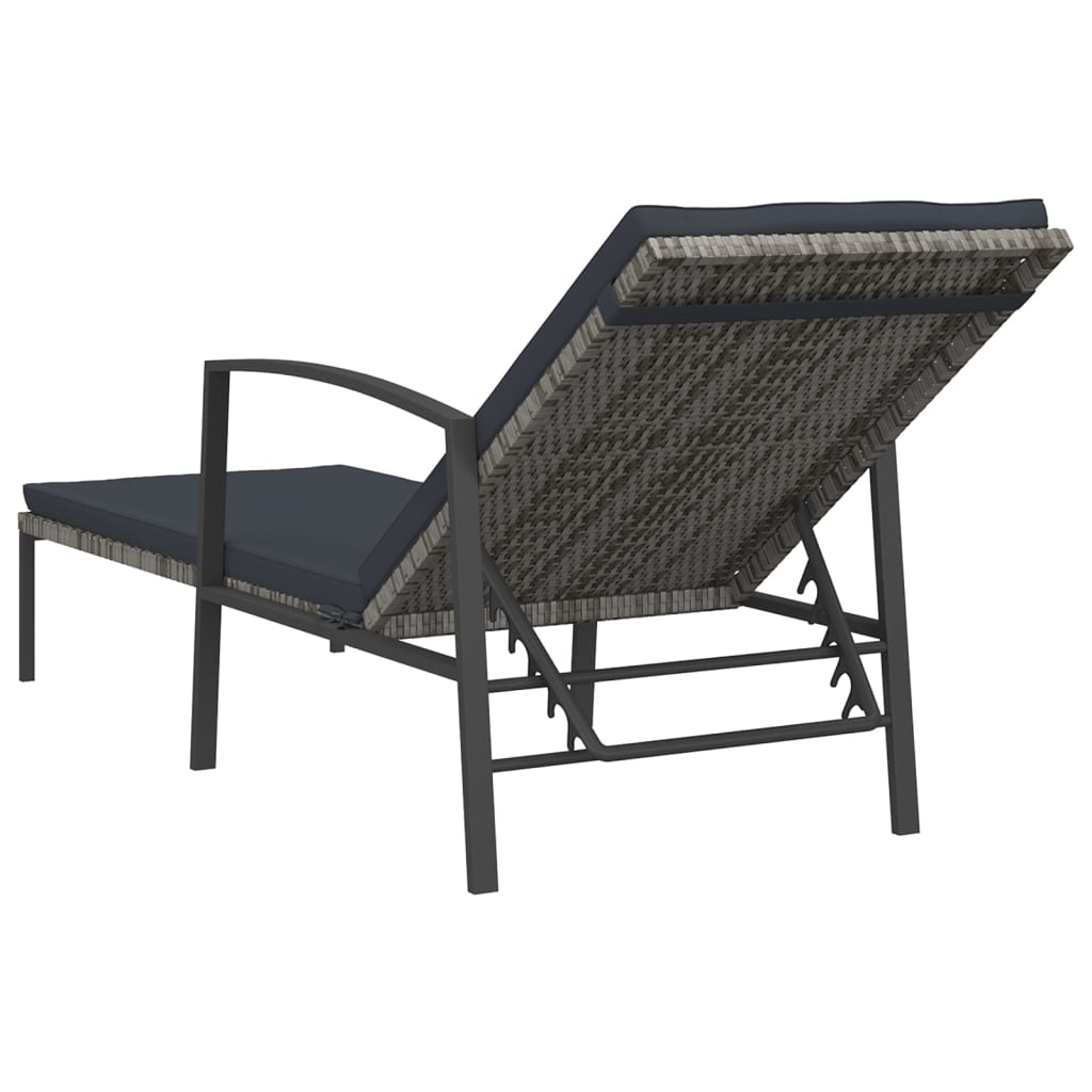 2 pcs Sun Loungers with Gray Polyrattan Table