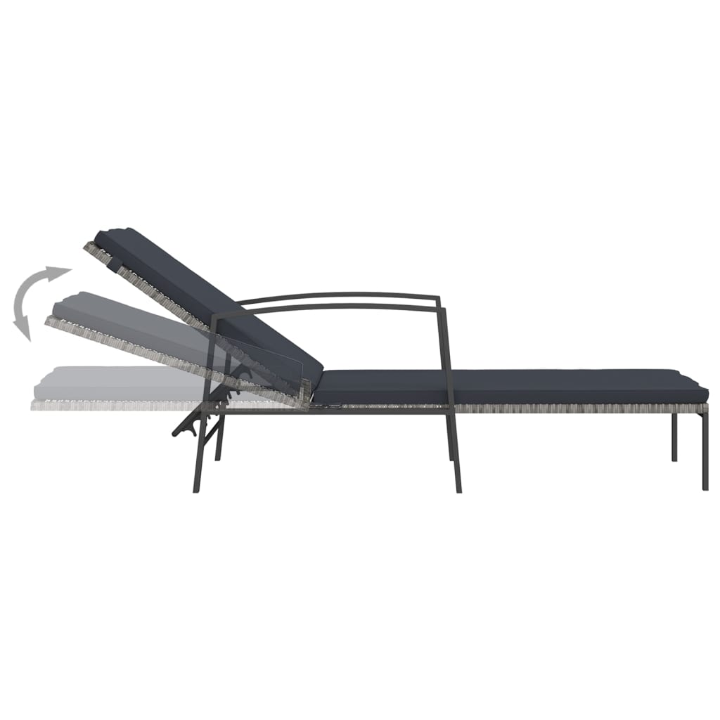 2 pcs Sun Loungers with Gray Polyrattan Table