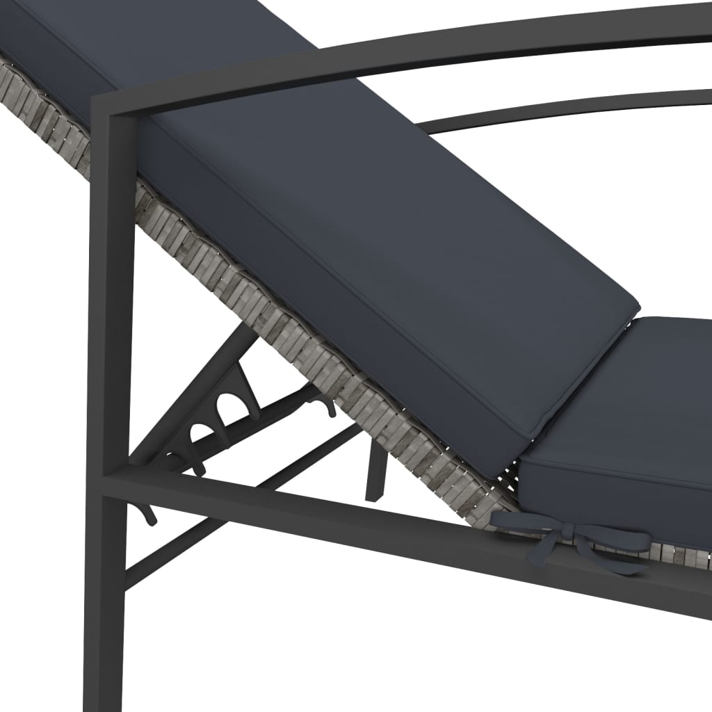 2 pcs Sun Loungers with Gray Polyrattan Table