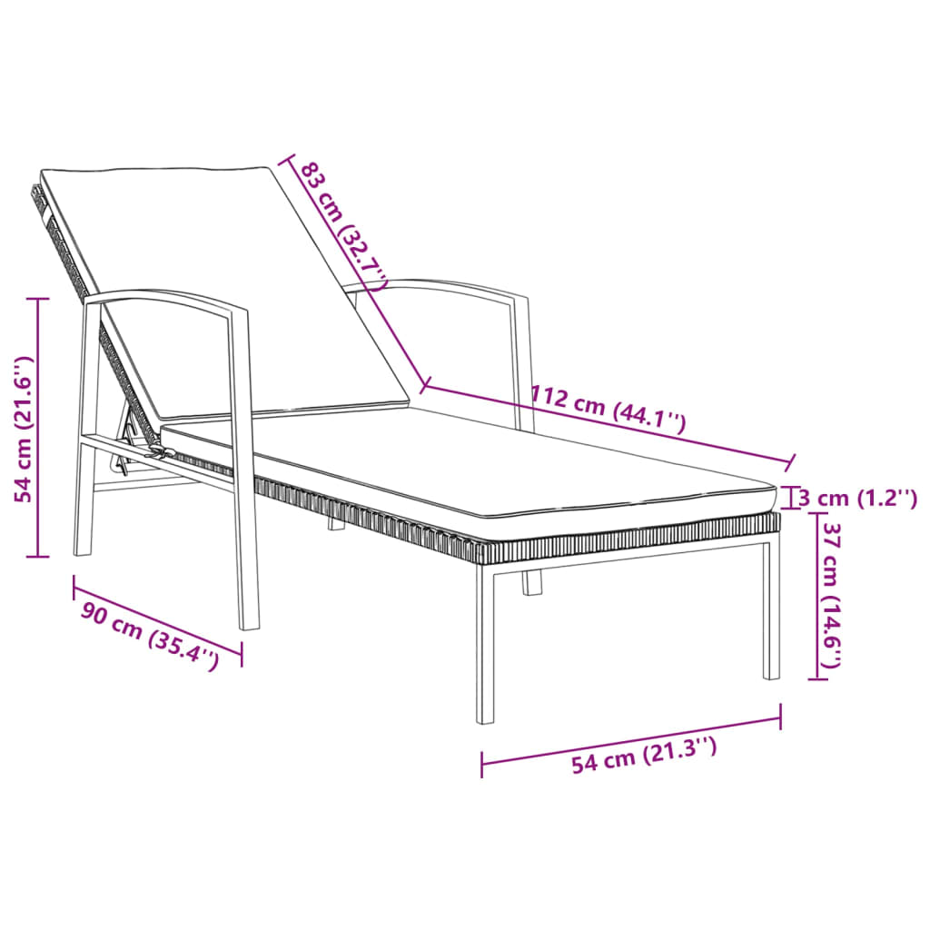 2 pcs Sun Loungers with Gray Polyrattan Table