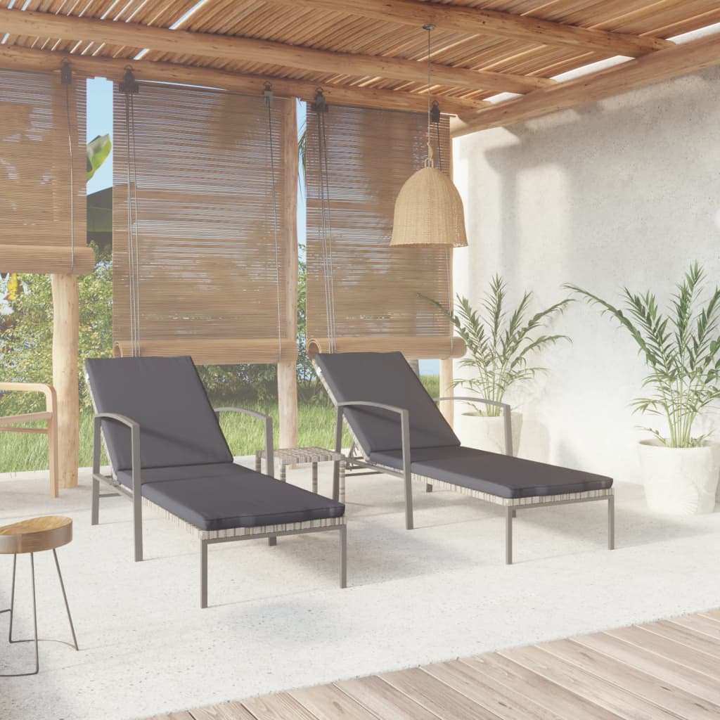 2 pcs Sun Loungers with Gray Polyrattan Table