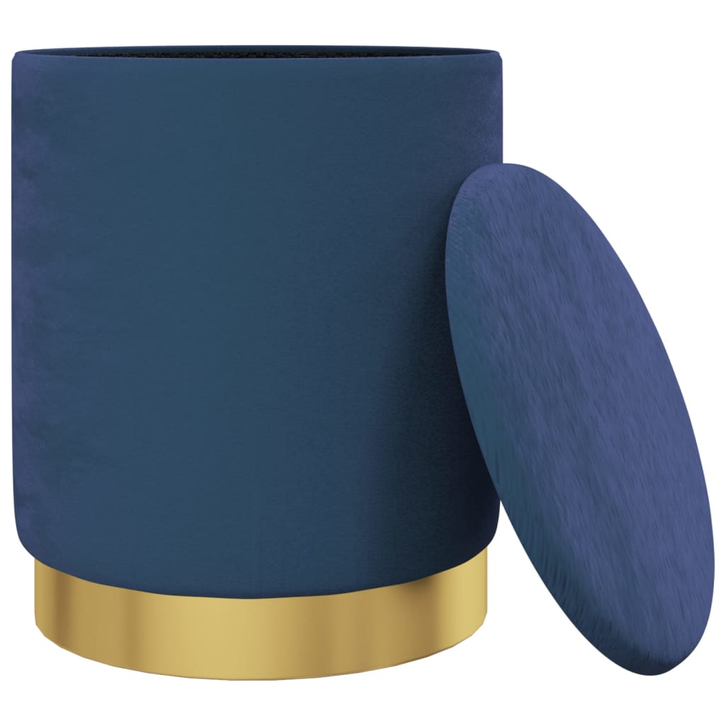 Sgabello Rotondo con Contenitore Azzurro in Velluto 31 x 37 cm - homemem39