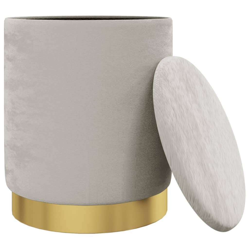 Sgabello Rotondo con Contenitore Grigio Chiaro in Velluto 31 x 37 cm - homemem39