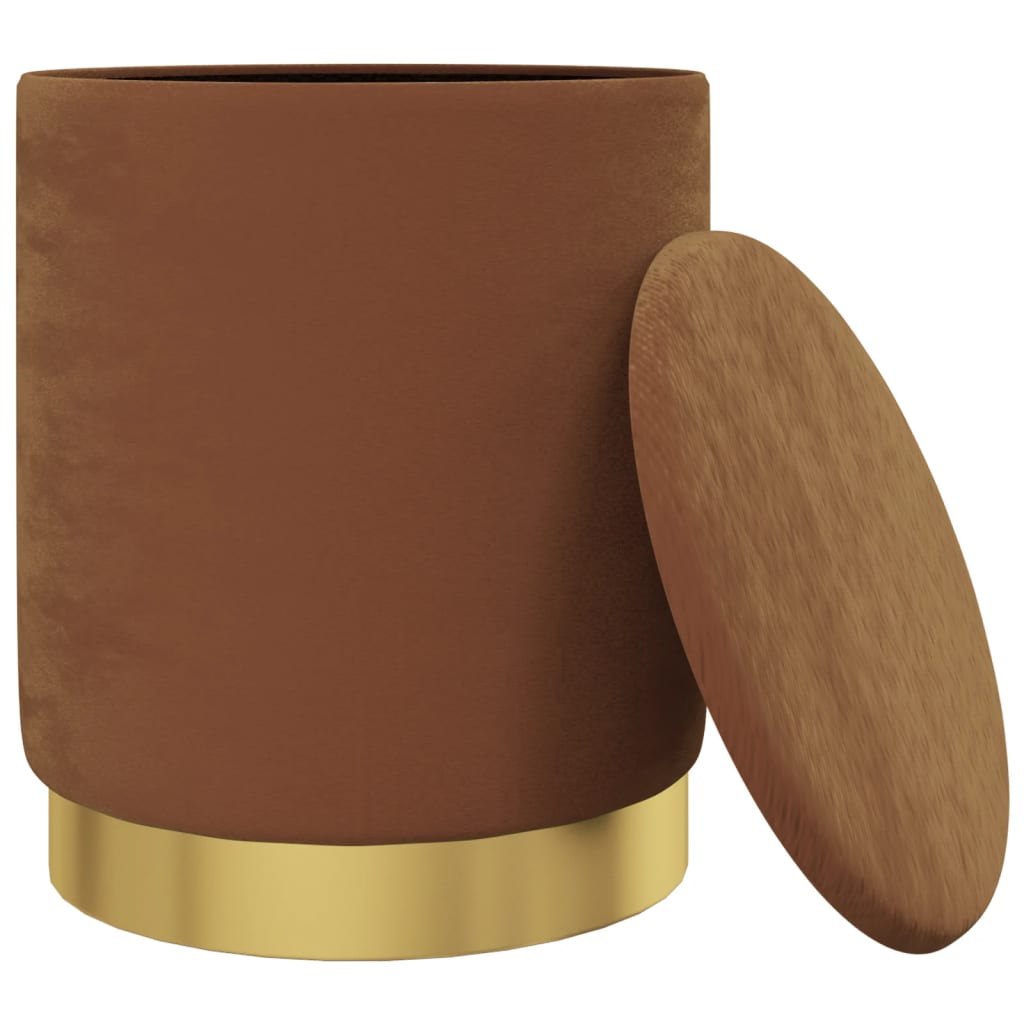 Sgabello Rotondo con Contenitore Marrone in Velluto 31 x 37 cm - homemem39
