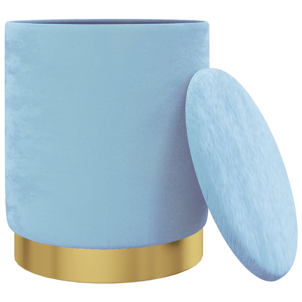 Sgabello Rotondo con Contenitore Azzurro in Velluto 31 x 37 cm