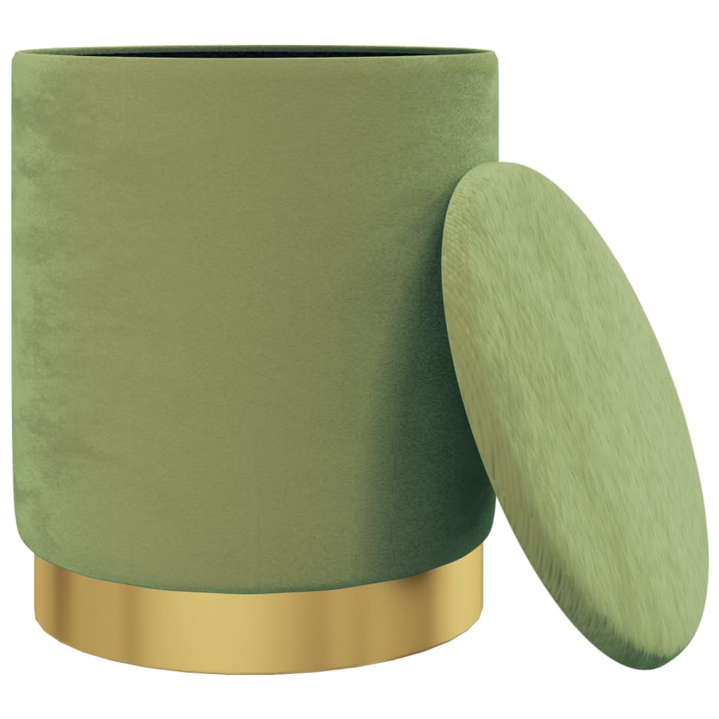 Sgabello Rotondo con Contenitore Verde Senape in Velluto 31 x 37 cm - homemem39