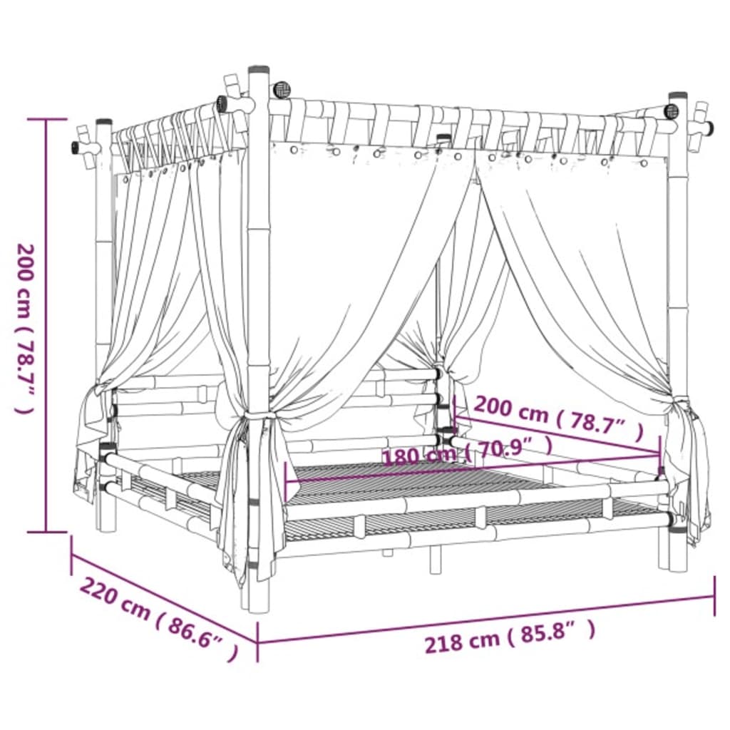 Letto a Baldacchino 180x200 cm in Bambù