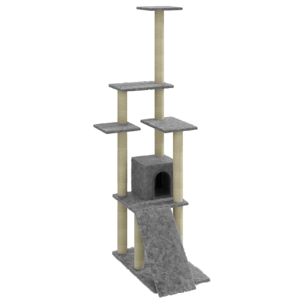 Albero per Gatti con Tiragraffi in Sisal Grigio Chiaro 155 cm - homemem39