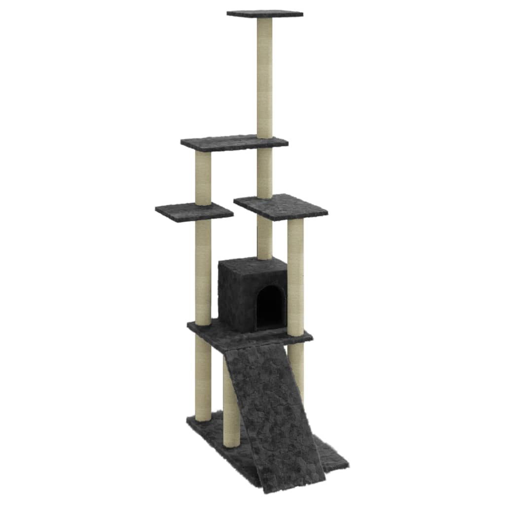 Albero per Gatti con Tiragraffi in Sisal Grigio Scuro 155 cm - homemem39