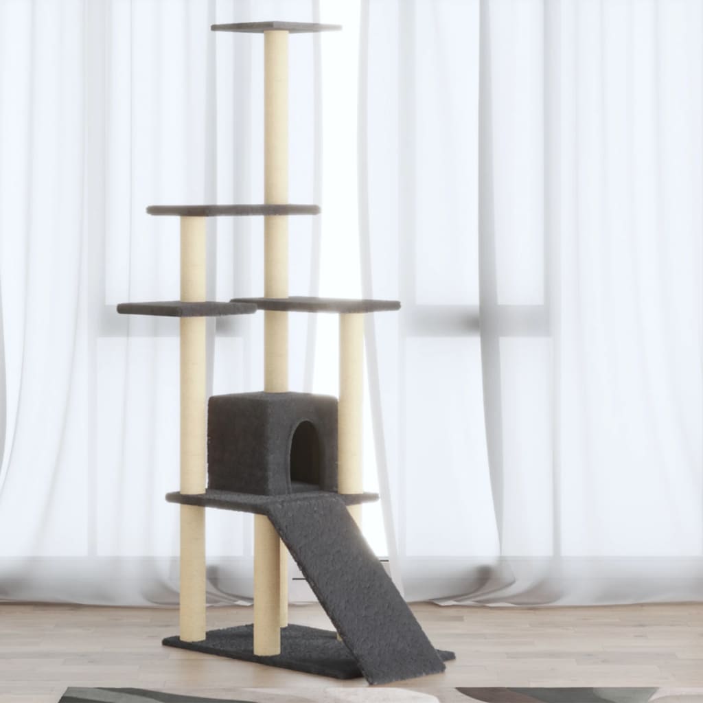Albero per Gatti con Tiragraffi in Sisal Grigio Scuro 155 cm - homemem39