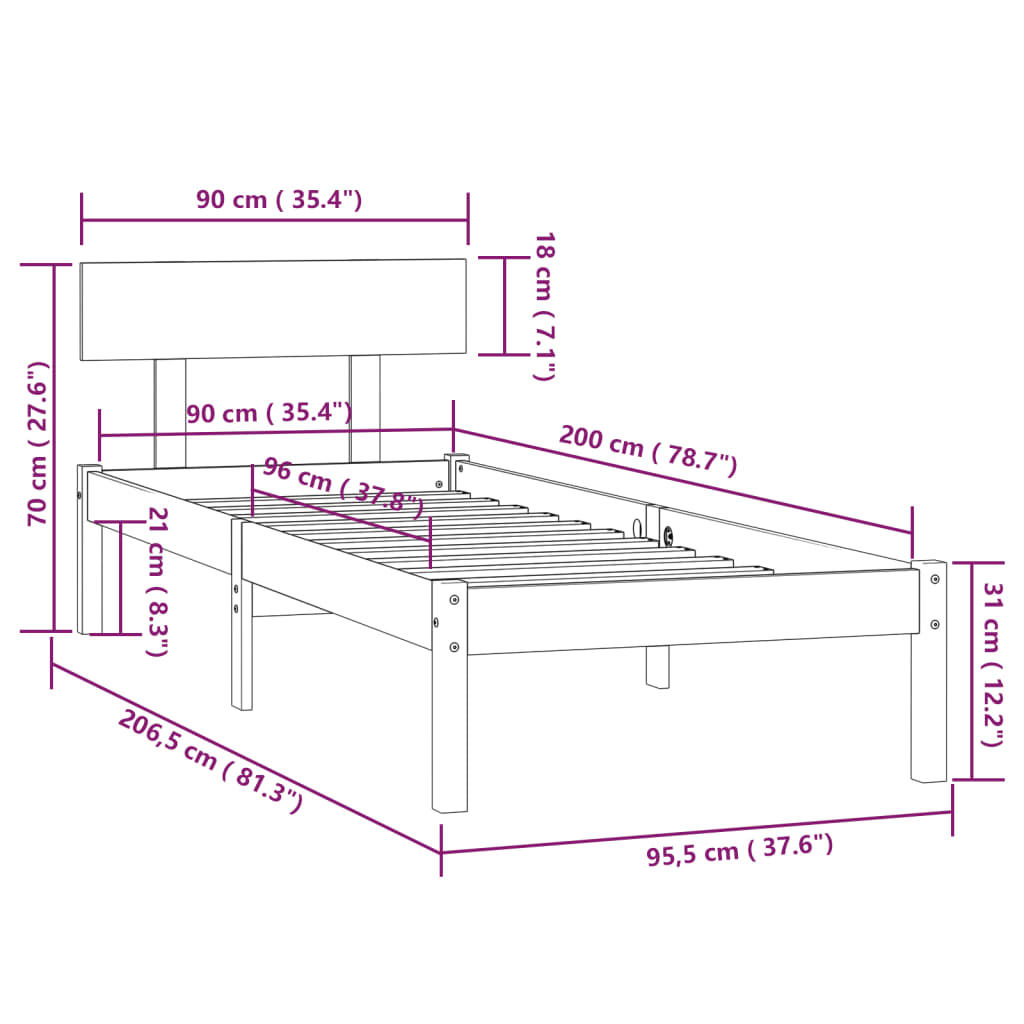 Giroletto Nero in Legno Massello di Pino 90x200 cm | homemem39