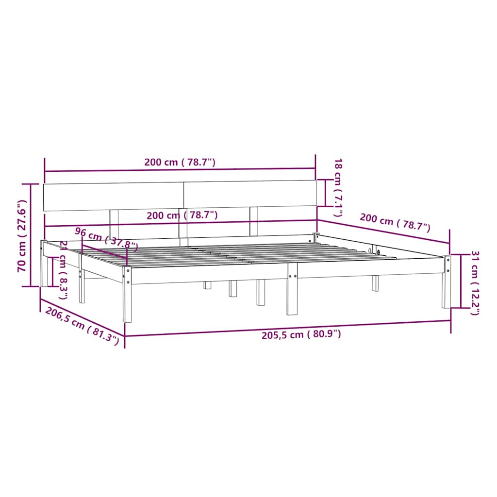 Giroletto senza Materasso in Legno Massello 200x200 cm | homemem39