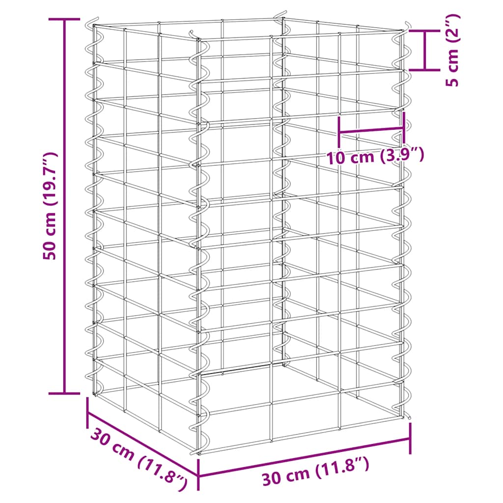 Fioriere Rialzate a Gabbione 3 pz 30x30x50 cm in Ferro | homemem39