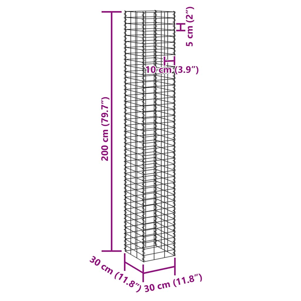 Fioriere Rialzate Gabbione 4 pz 30x30x50/100/150/200 cm Ferro