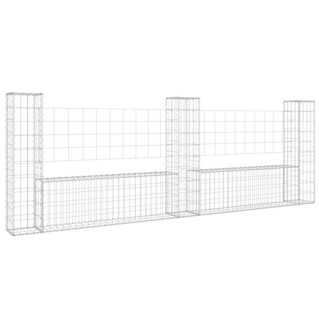 Cesto Gabbione a U con 3 Pali in Ferro 260x20x100 cm - homemem39