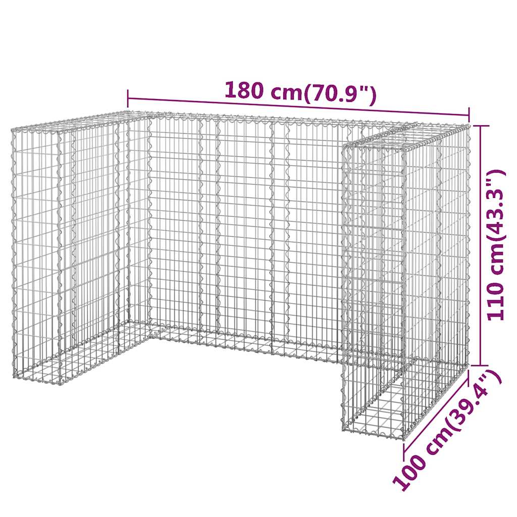 Gabbione per Bidoni in Acciaio Zincato 180x100x110 cm - homemem39