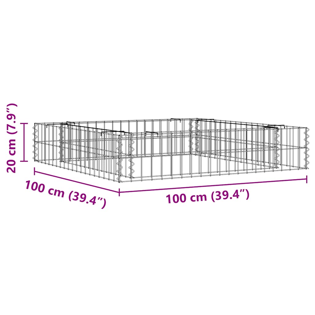 Gabbione Letto Rialzato in Acciaio Zincato 100x100x20 cm