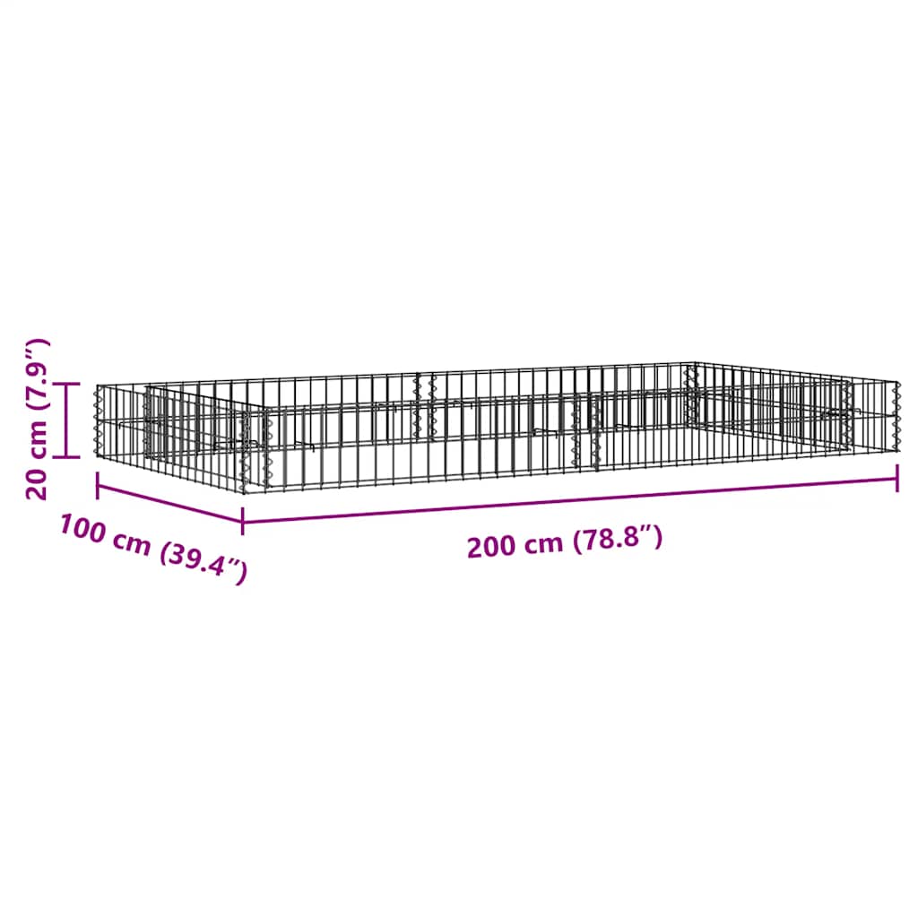 Gabbione Letto Rialzato in Acciaio Zincato 200x100x20 cm | homemem39