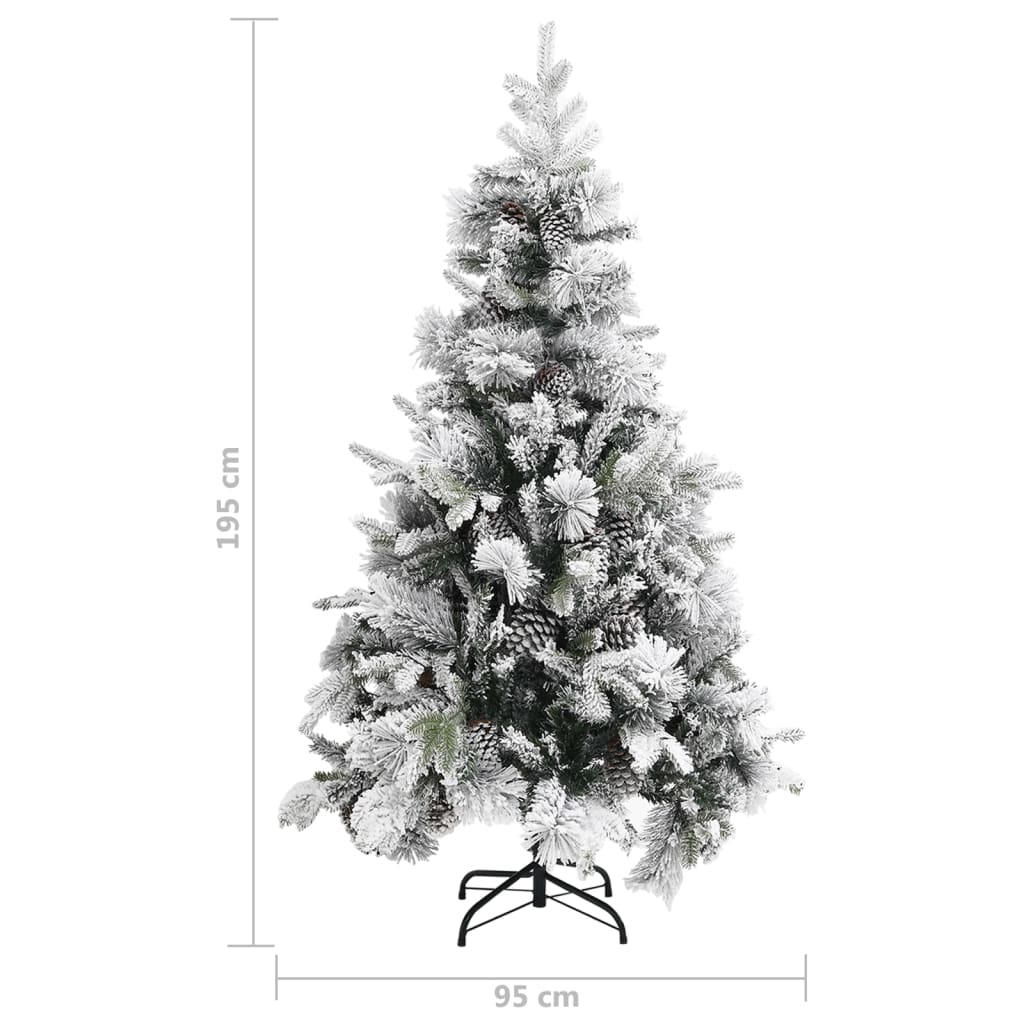 Albero di Natale con Neve Floccata e Pigne 195 cm PVC e PE - homemem39