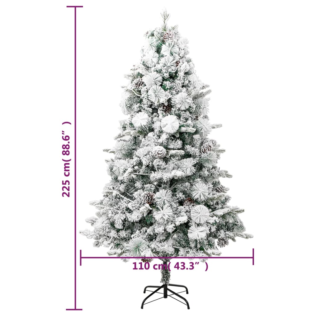 Albero di Natale Innevato Preilluminato Pigne 225cm in PVC e PE | homemem39