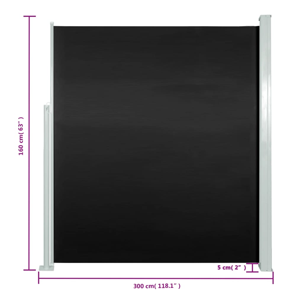 Tenda Laterale Retrattile per Patio 160x300 cm Nera - homemem39