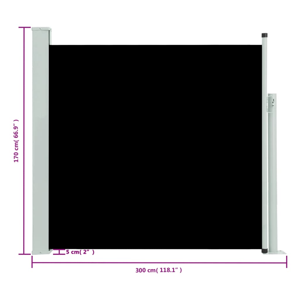 Tenda Laterale Retrattile per Patio 170x300 cm Nera - homemem39