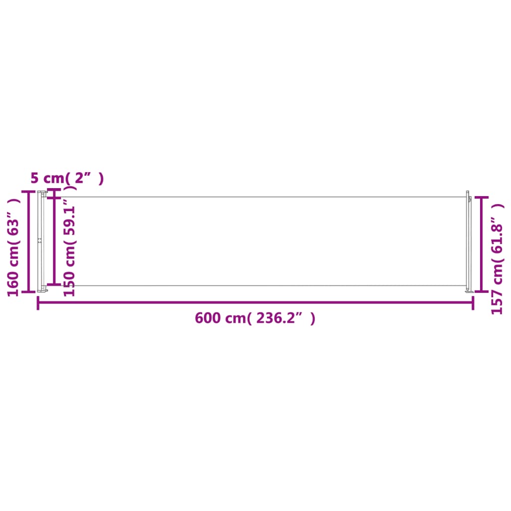 Tenda da Sole Laterale Retrattile per Patio 160x600 cm Crema - homemem39