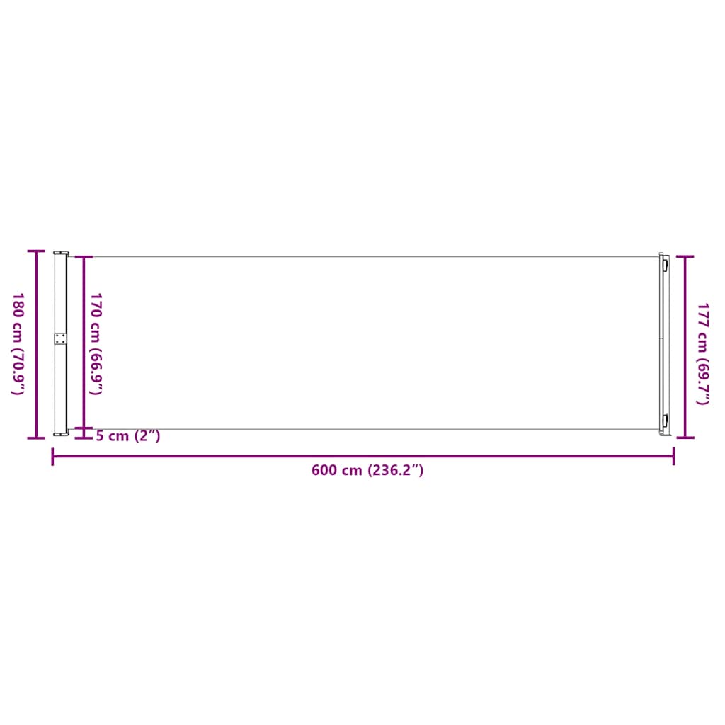Tenda da Sole Laterale Retrattile per Patio 180x600 cm Grigia | homemem39