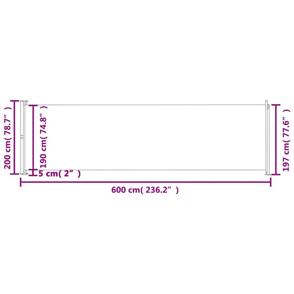 Tenda da Sole Laterale Retrattile per Patio 200x600 cm Crema - homemem39