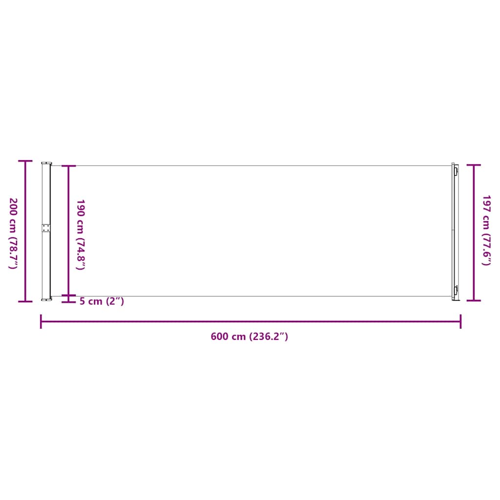 Tenda da Sole Laterale Retrattile per Patio 200x600 cm Marrone | homemem39