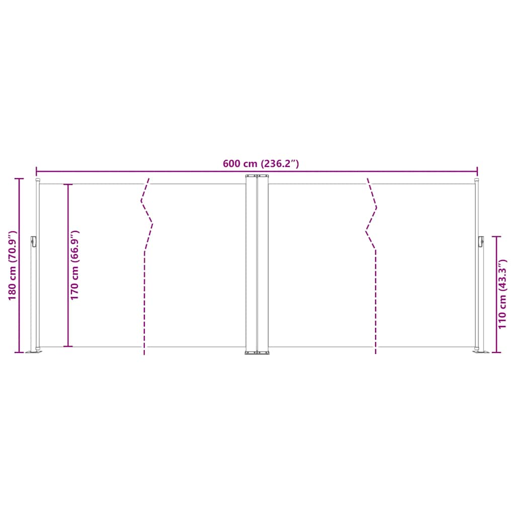 Tenda da Sole Laterale Retrattile Nera 180x600 cm - homemem39