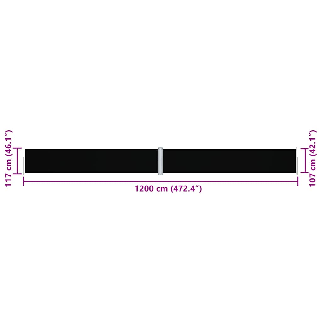 Tenda Laterale Retrattile Nera 117x1200 cm - homemem39