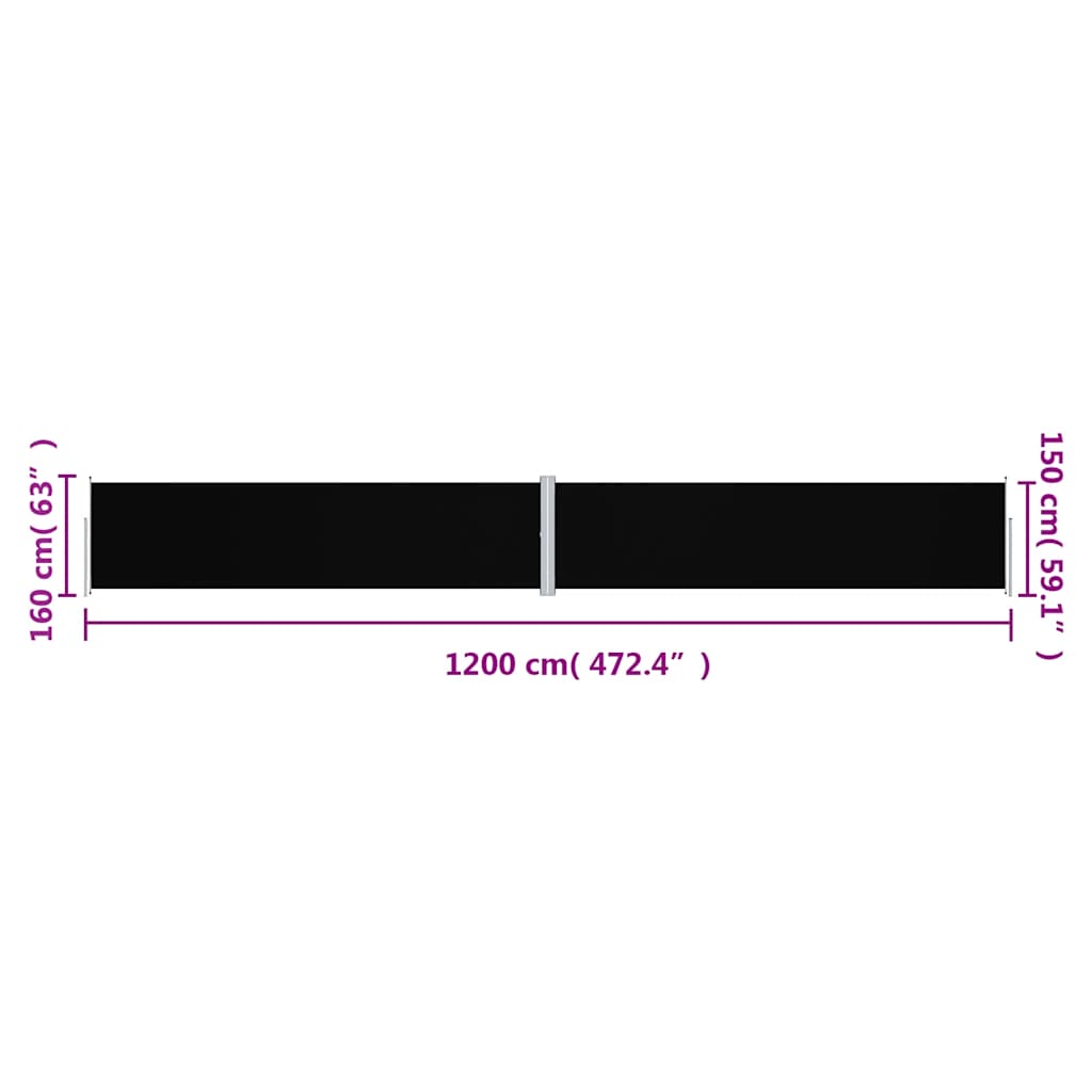 Tenda da Sole Laterale Retrattile Nera 160x1200 cm | homemem39