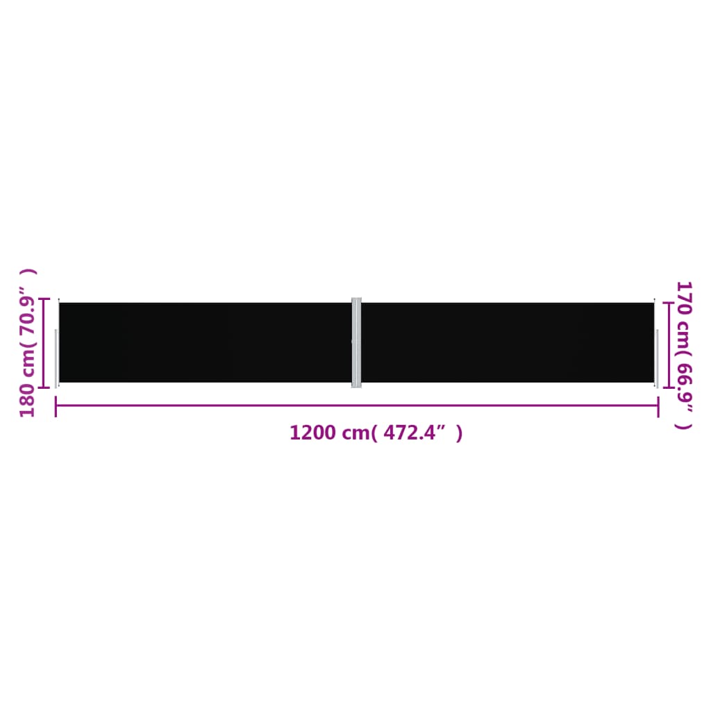 Tenda da Sole Laterale Retrattile Nera 180x1200 cm - homemem39