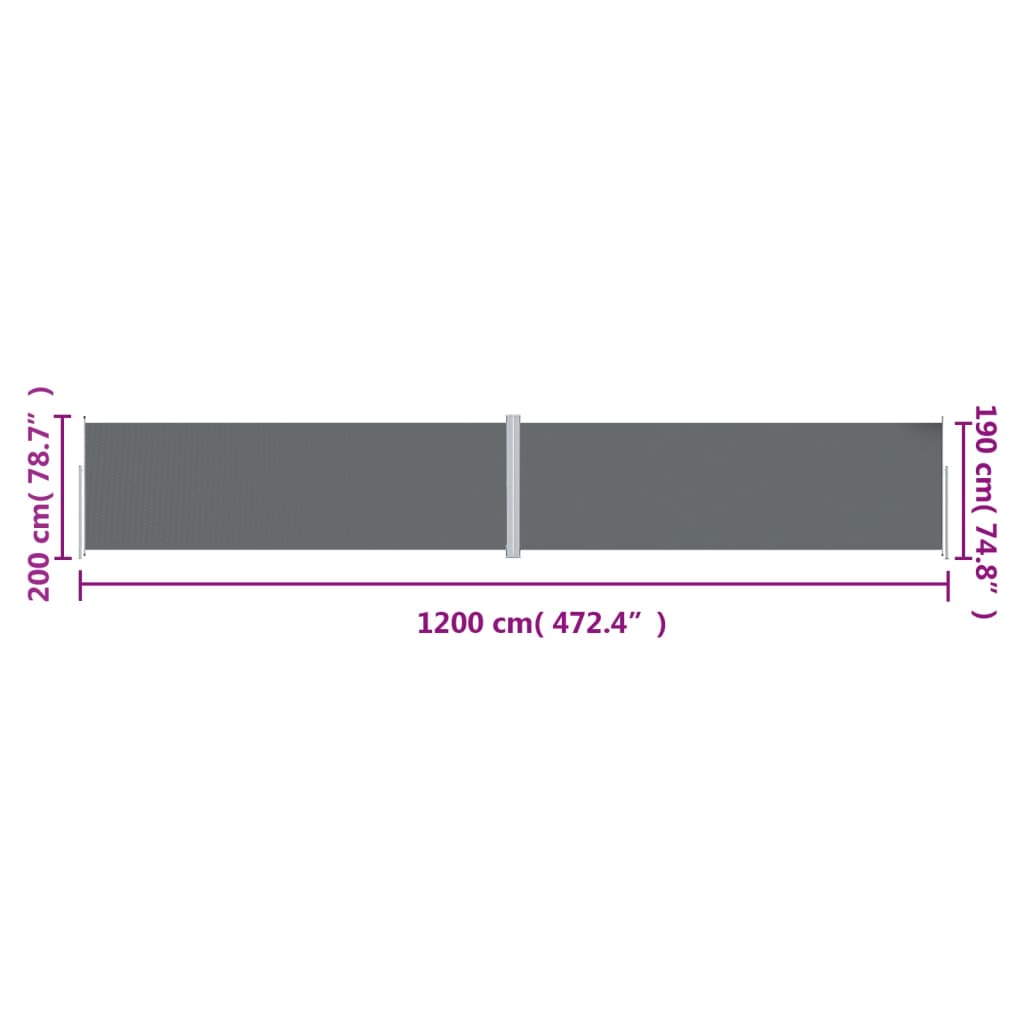 Tenda da Sole Laterale Retrattile Antracite 200x1200 cm | homemem39