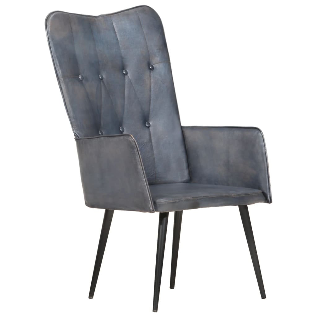 Poltrona Wingback Grigia in Vera Pelle - homemem39