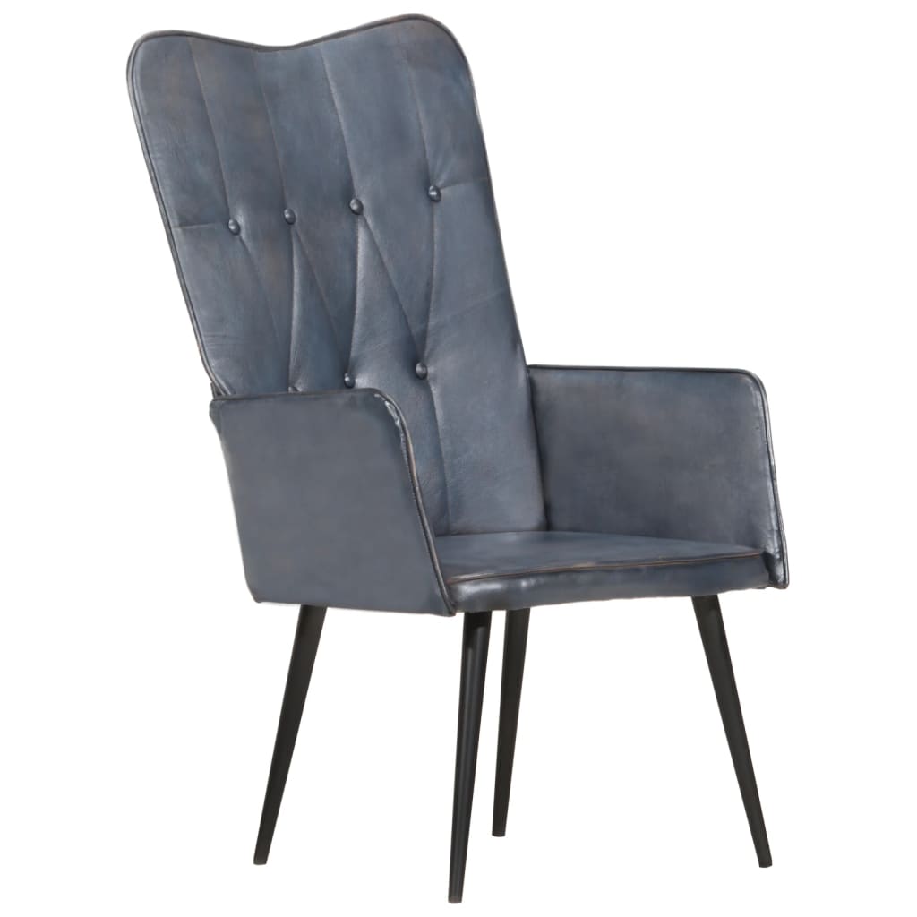 Poltrona Wingback Grigia in Vera Pelle - homemem39