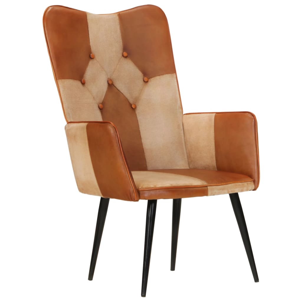 Poltrona Wingback Marrone e Bianca in Vera Pelle - homemem39
