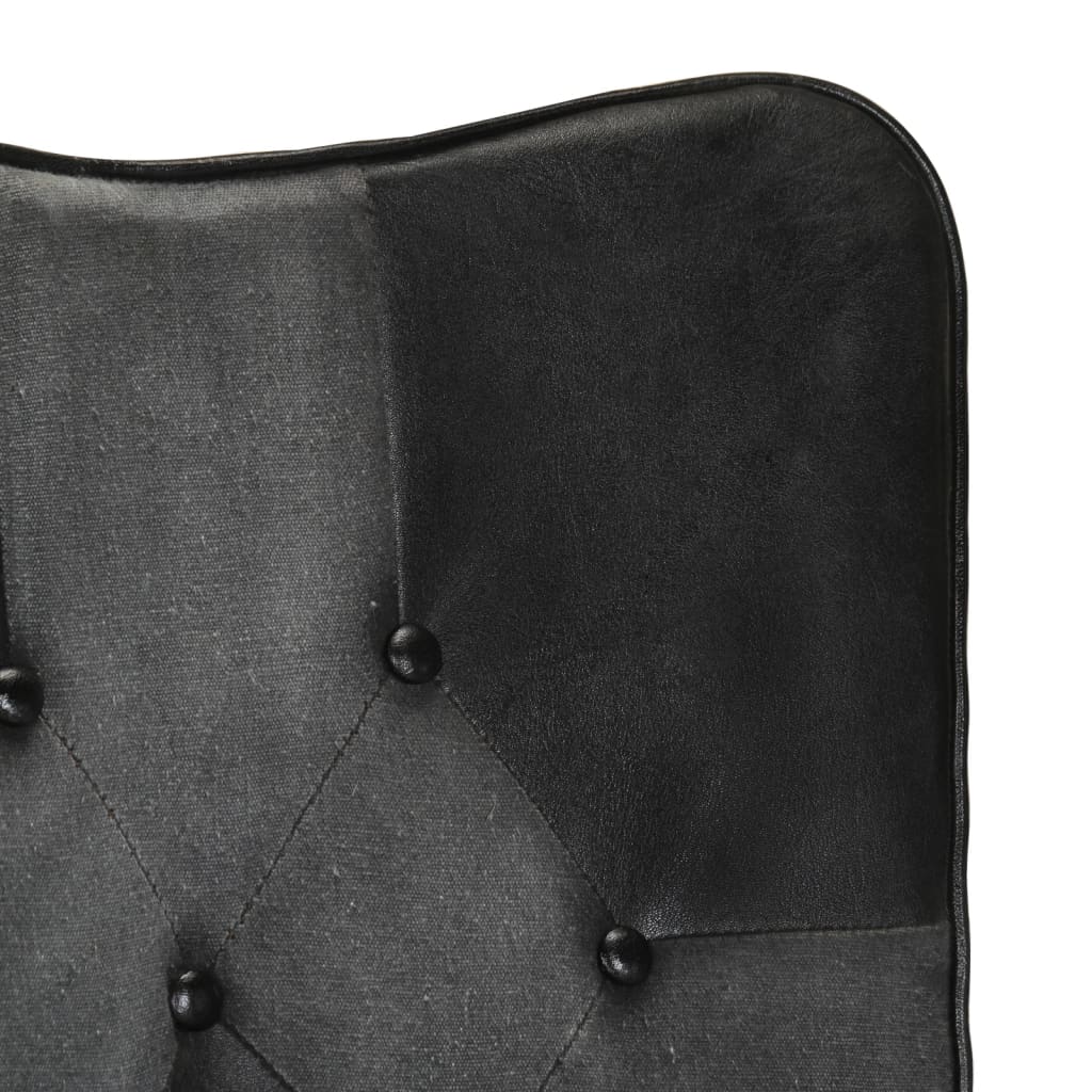 Poltrona Wingback Nera e Grigia in Vera Pelle - homemem39