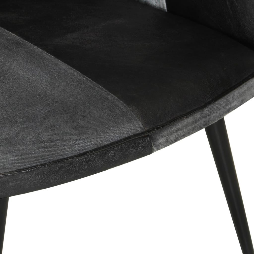 Poltrona Wingback Nera e Grigia in Vera Pelle - homemem39